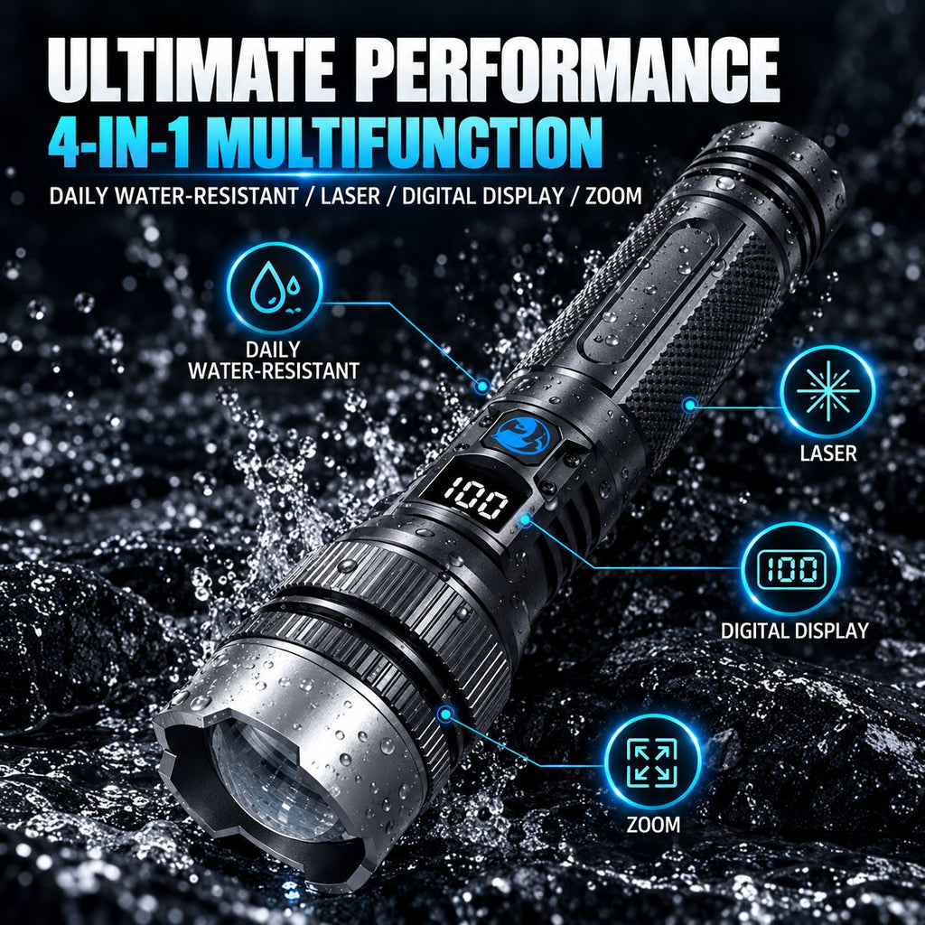 🔥 HOT SALE 50% OFF 💎 High-power flashlight: features an aluminum alloy heat-dissipating head and a telescopic zoom design for powerful, concentrated light; includes a digital battery level display.