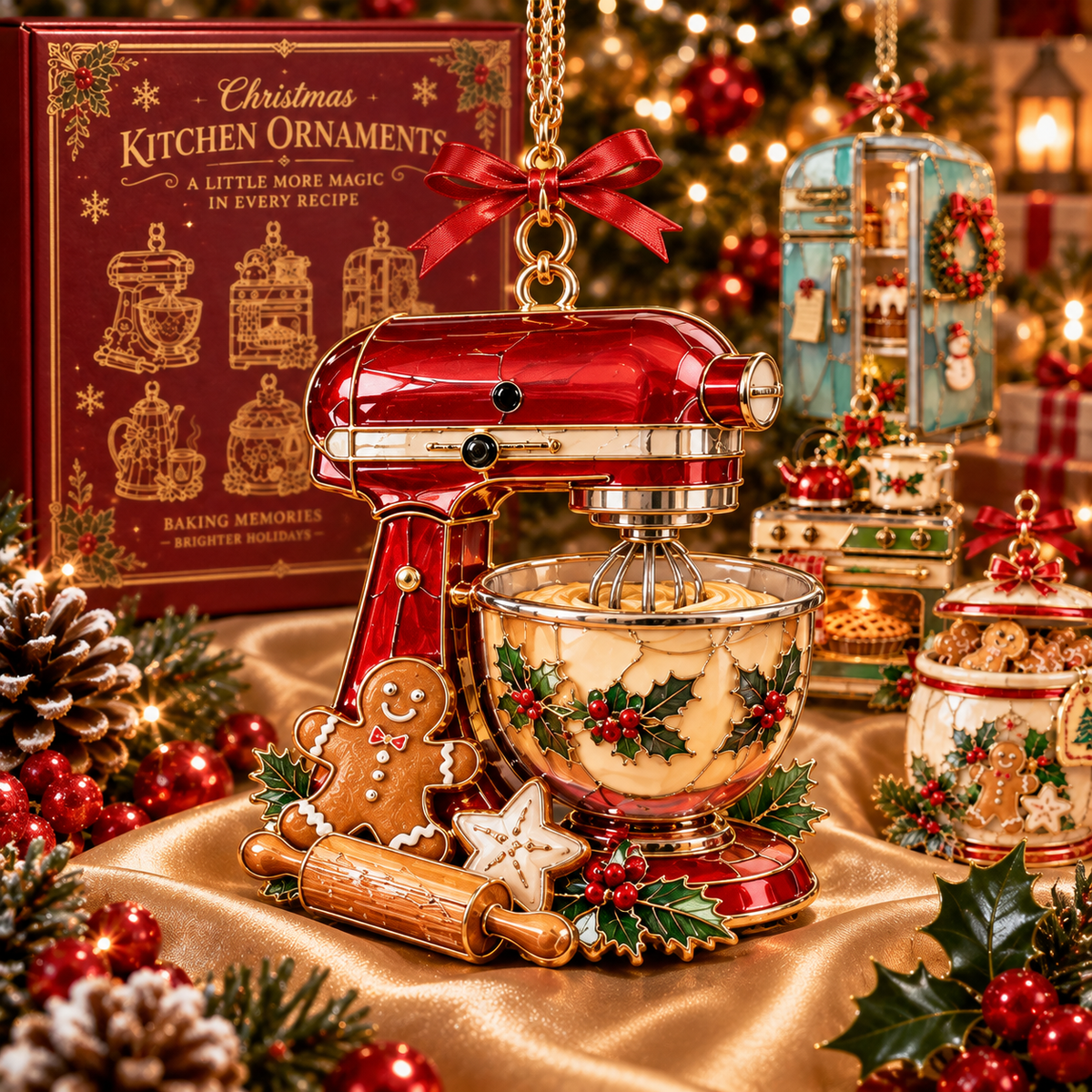 Vintage Christmas Kitchen Ornaments – 6-Piece Retro Baking & Cooking Ornament Set | A Heartwarming Christmas Gift for Bakers, Moms & Grandmas