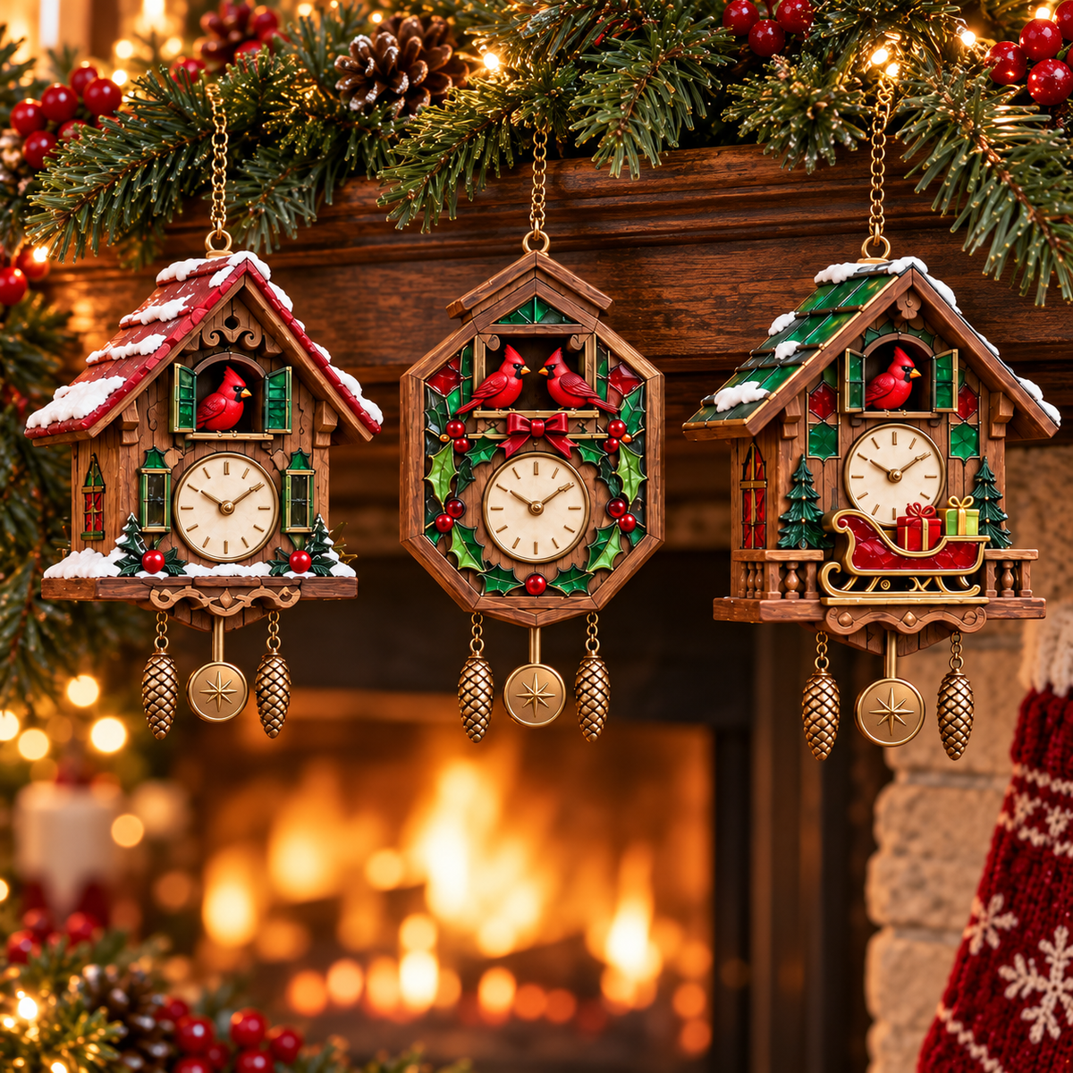🕰️ 2026 Christmas Cuckoo Clock Ornaments – Set of 6 Vintage Holiday Keepsakes
