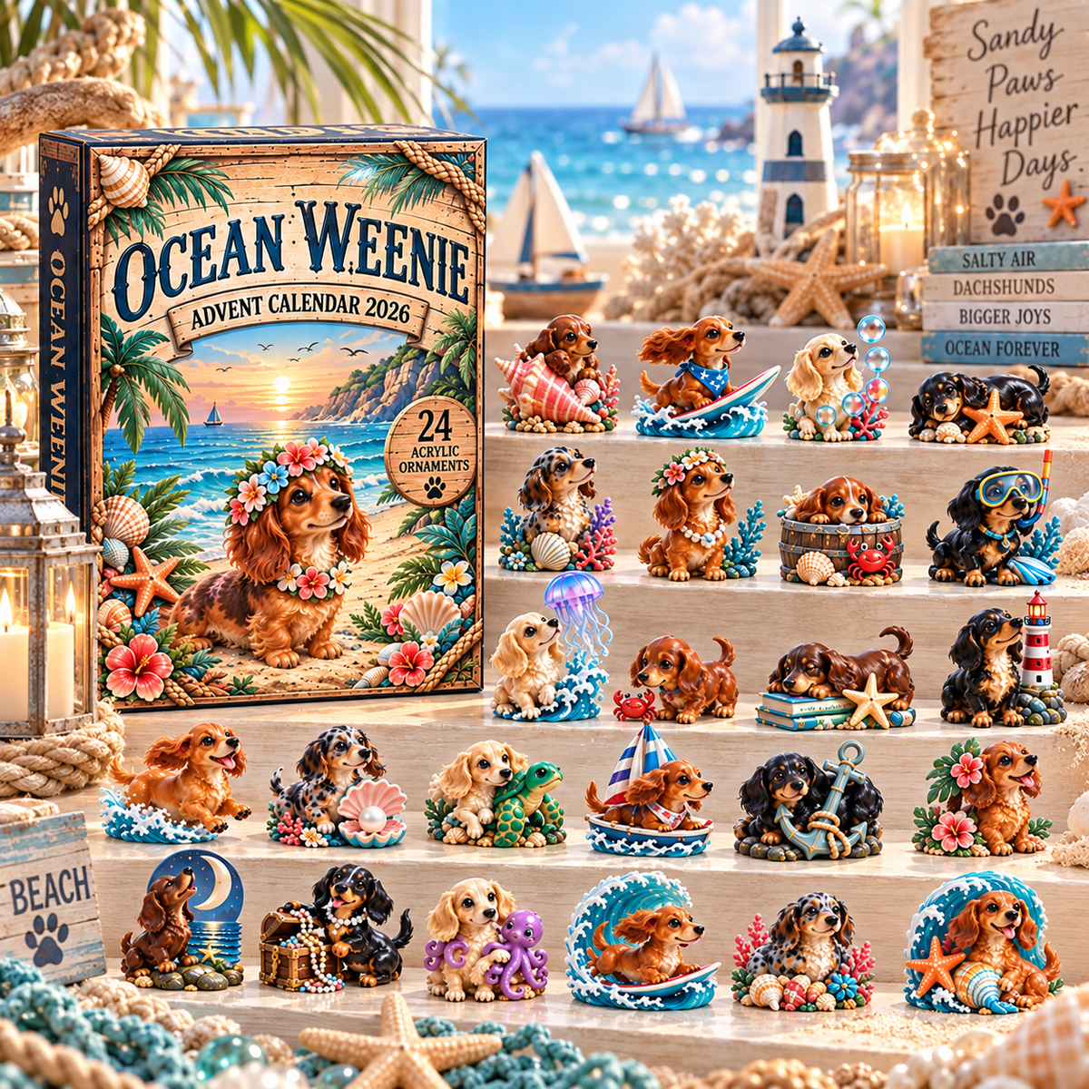 Surfing Dachshund Advent Calendar - 24 Days of Ocean-Themed Surprises