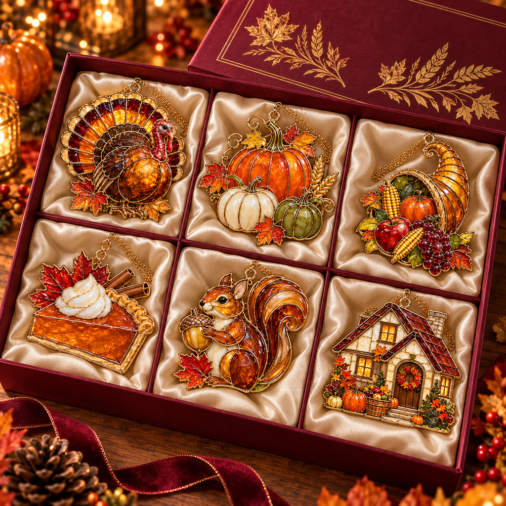 ✨ 2026 Thanksgiving Stained Glass Ornaments – Set of 6