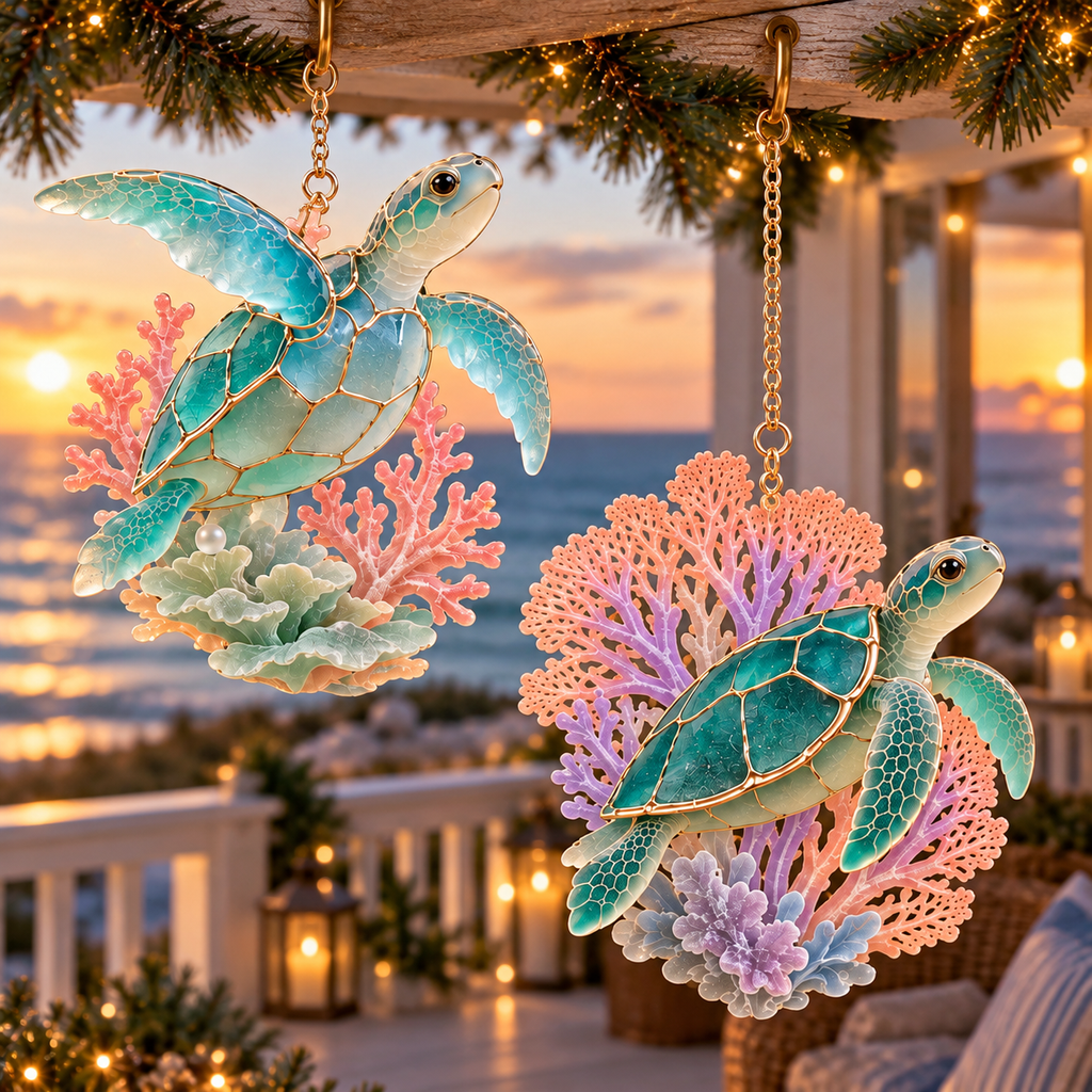 🐢 2026 Ocean Christmas Sea Turtle Ornaments – Set of 6 Coastal Holiday Keepsakes