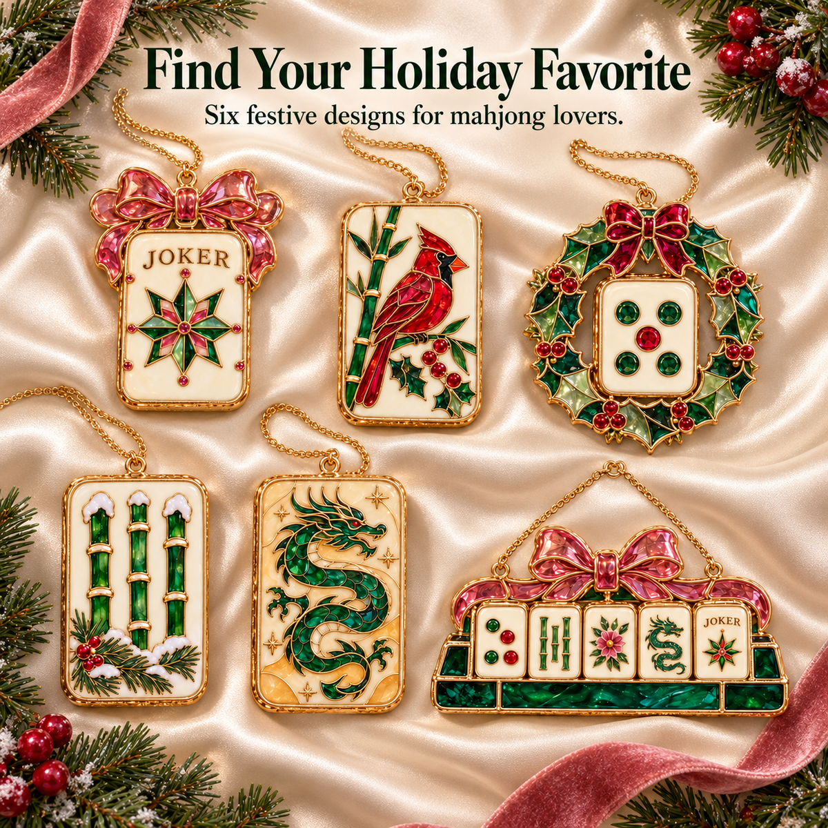Merry Mahjong Christmas Ornaments – 6-Piece Holiday Gift Set for Mahjong Lovers