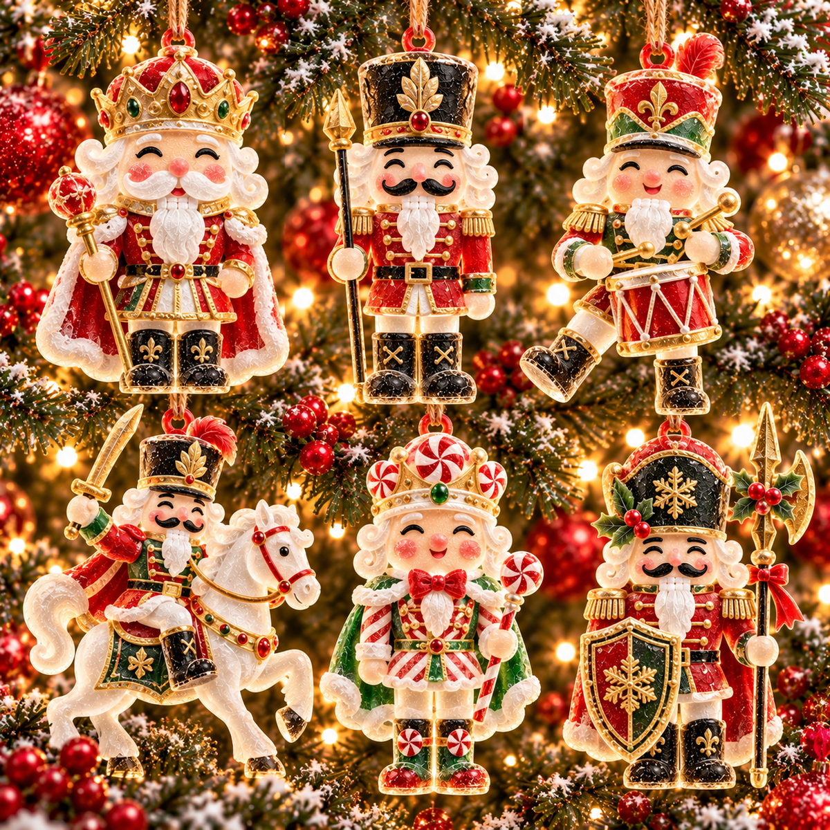 6-Piece Christmas Nutcracker Ornament Collection – Royal King, Toy Soldiers, Drummer & Cavalry Nutcracker Christmas Tree Decorations | Vintage Holiday Hanging Ornaments & Festive Keepsake Gifts