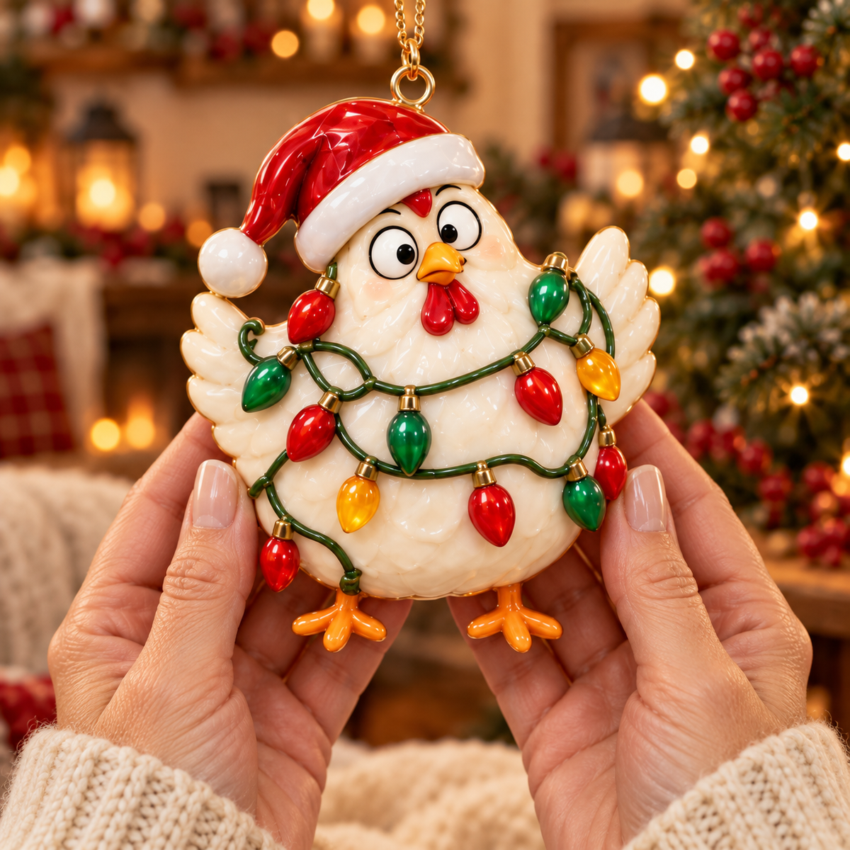 🐔 2026 Christmas Chicken Ornaments – Set of 6 Festive Farmhouse Holiday Keepsakes