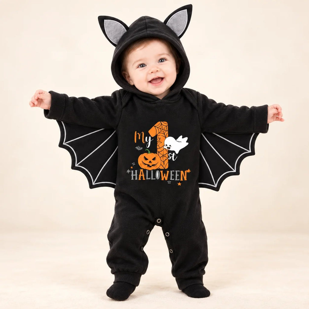 Baby My First Halloween Black Bat Costume Romper with Wing Details