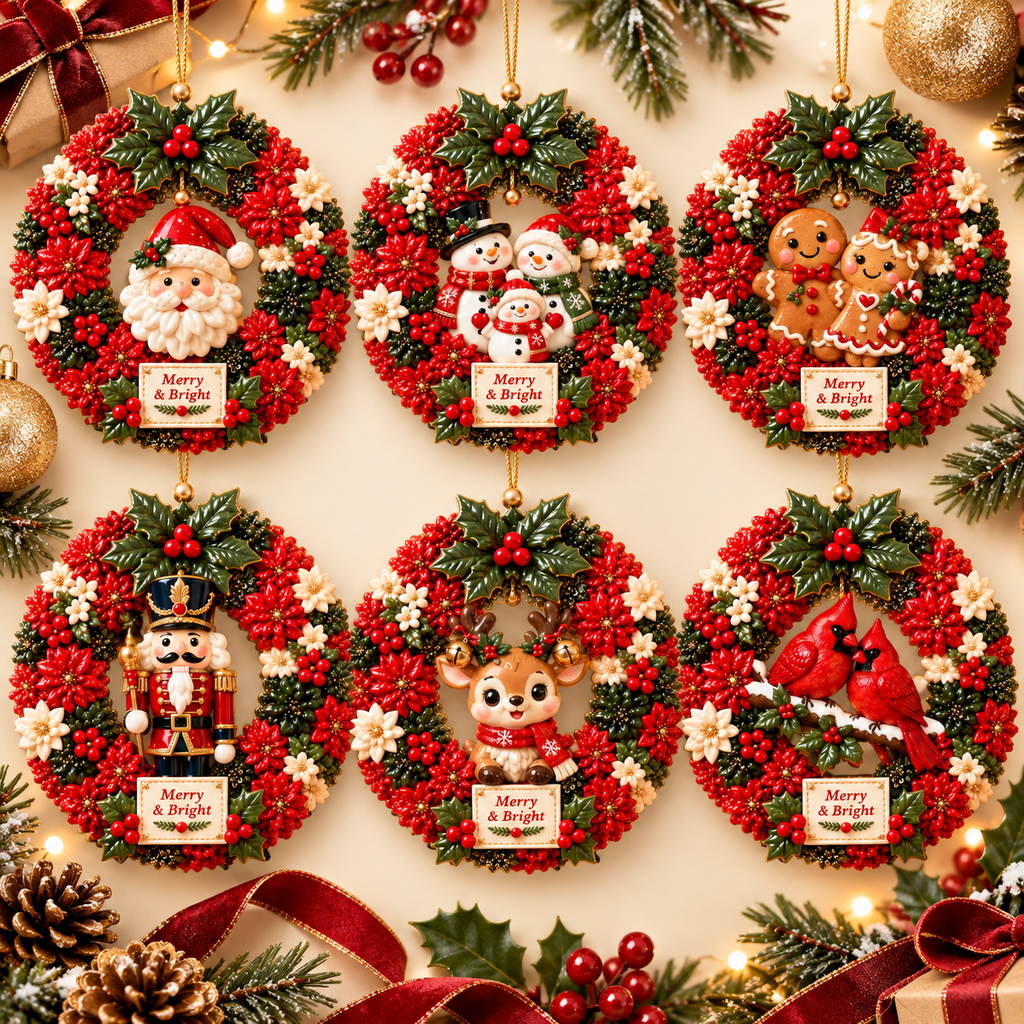 Merry & Bright Christmas Wreath Ornament Collection – 6-Piece  Santa, Snowman, Gingerbread, Nutcracker, Reindeer & Cardinal Christmas Tree Decorations | Festive Holiday Keepsake Gifts