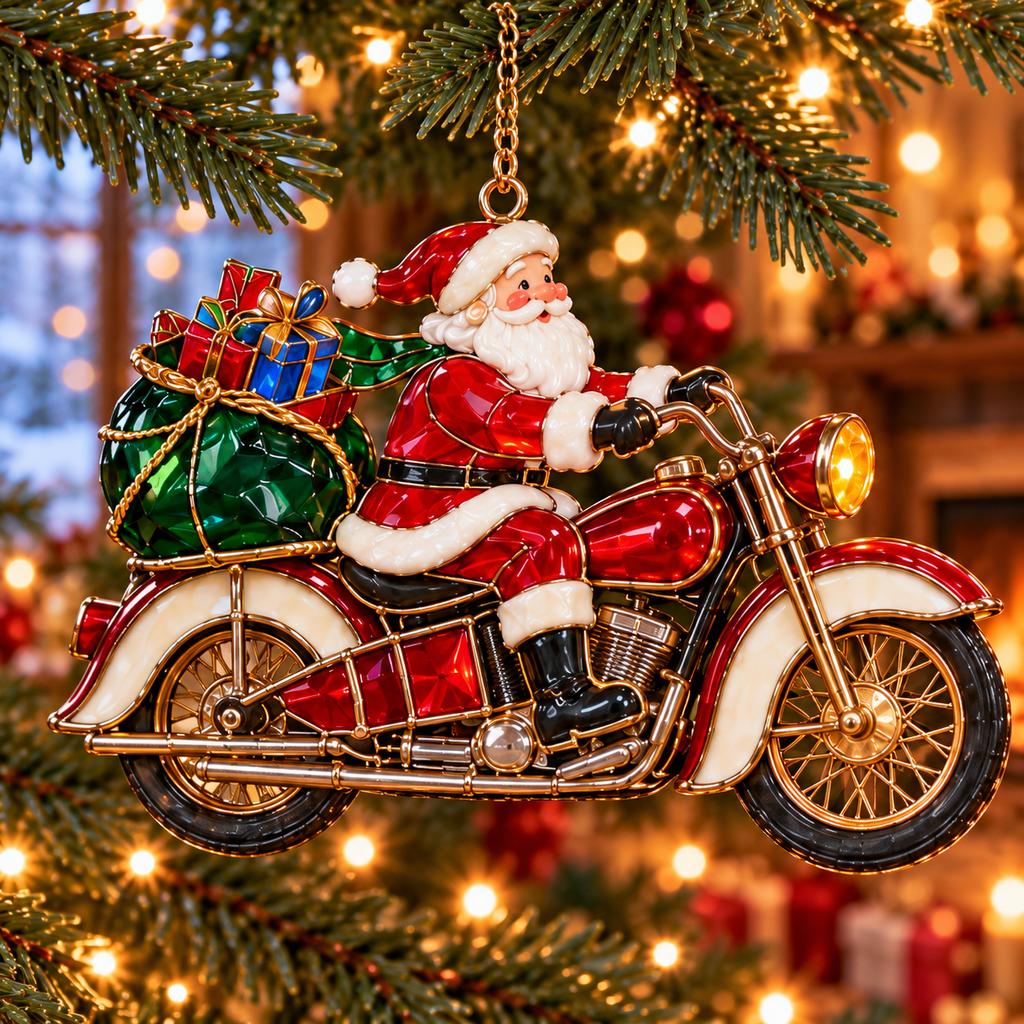 🏍️ 2026 Santa Claus Motorcycle Christmas Ornaments – Set of 6 Vintage Holiday Biker Keepsakes