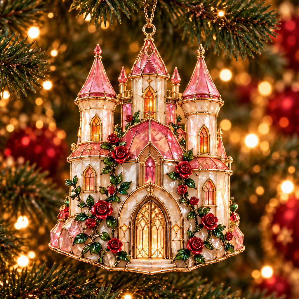 ✨ 2026 Magical Stained Glass Christmas Ornaments – Set of 6 | Crystal Castle, Candy, Rocket, Rainbow Star &amp; Heart Hanging Decorations | Colorful Christmas Tree Ornaments &amp; Holiday Gifts