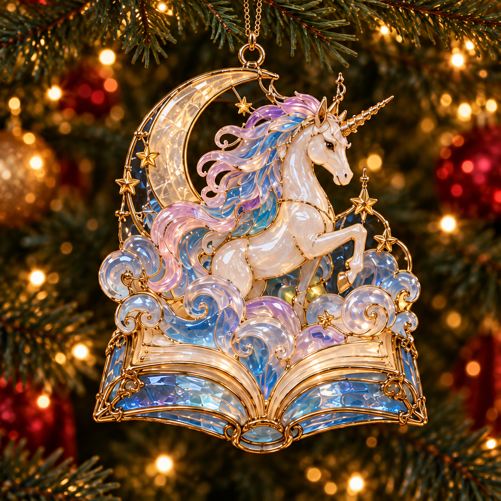 🎄 2026 Enchanted Storybook Christmas Ornaments – Set of 6 |  Stained Glass Fairy Tale Castle, Unicorn, Fairy, Mermaid, Dragon & Snowy Village Hanging Decorations | Magical Christmas Tree Ornaments & Fantasy Lover Gifts