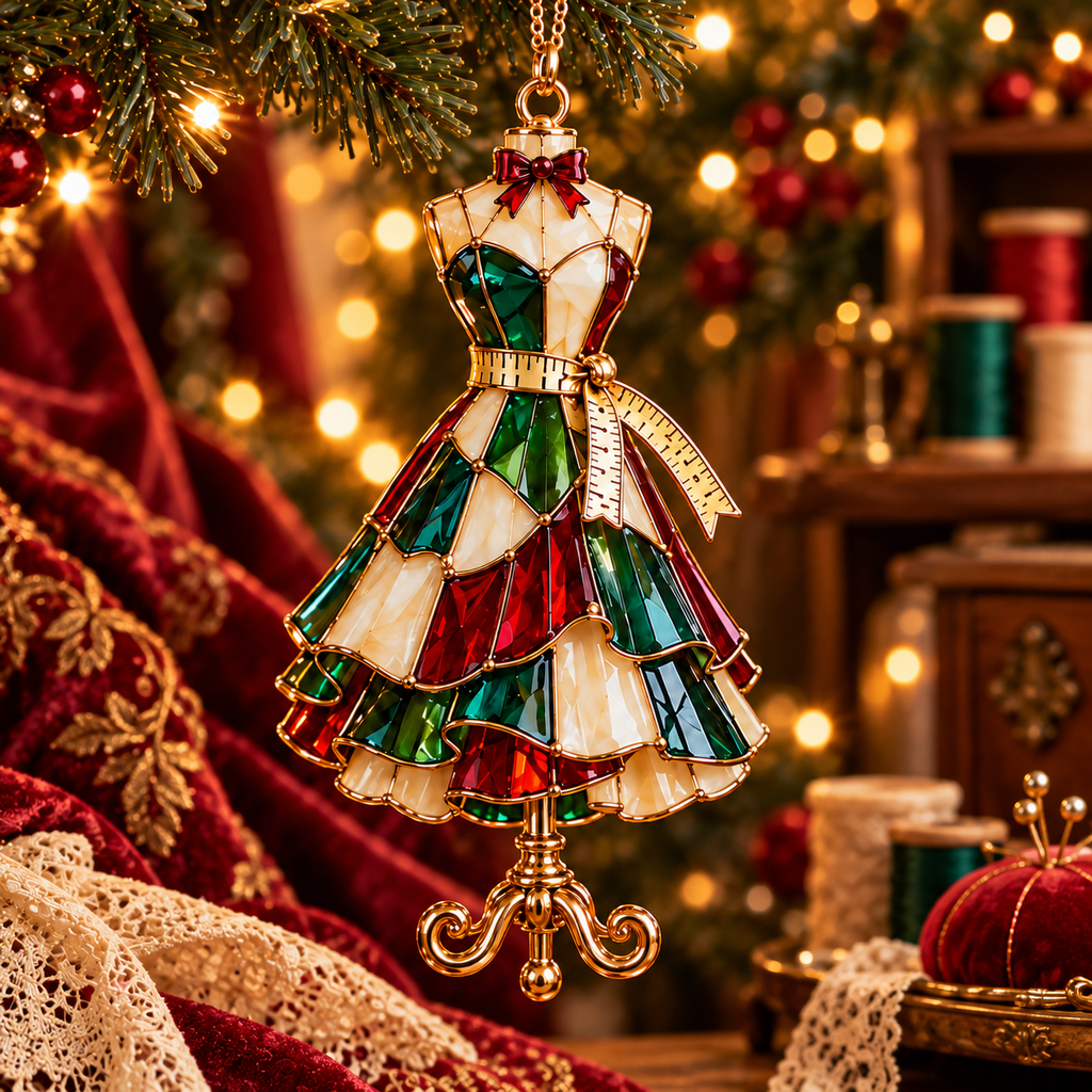 ✨ 2026 Vintage Stained Glass Sewing Christmas Ornaments – Set of 6