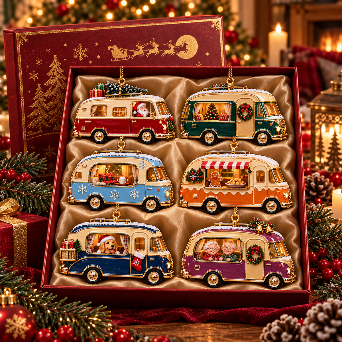 Vintage Christmas Camper Ornaments – 6-Piece Retro Holiday RV Collection | Cozy Christmas Tree Decorations & Heartwarming Keepsake Gifts