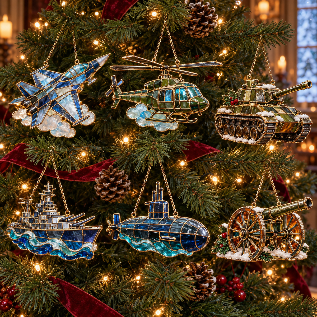 ✨ 2026 Military Stained Glass Christmas Ornaments – Set of 6
