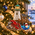 Coastal Lighthouse Christmas Ornaments – Vintage Stained Glass Style, Set of 6